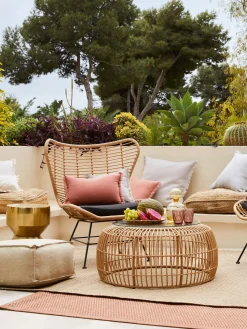 Hot Mesa de centro redonda Costa, con tablero de vidrio Mesas Auxiliares De Jardín|Mesas De Centro