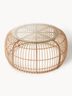 Hot Mesa de centro redonda Costa, con tablero de vidrio Mesas Auxiliares De Jardín|Mesas De Centro