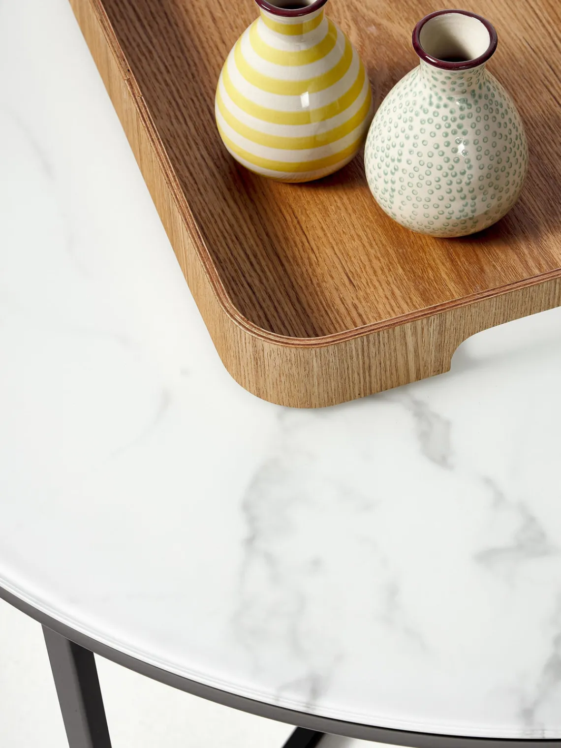 Hot Mesa de centro redonda con tablero de vidrio en look mármol Antigua Mesas De Centro|Mesas De Centro