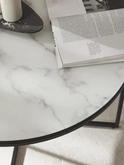 Hot Mesa de centro redonda con tablero de vidrio en look mármol Antigua Mesas De Centro|Mesas De Centro