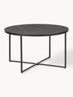 Clearance Mesa de centro redonda con tablero de vidrio en look mármol Antigua Mesas De Centro|Mesas De Centro