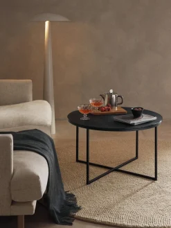 Clearance Mesa de centro redonda con tablero de vidrio en look mármol Antigua Mesas De Centro|Mesas De Centro