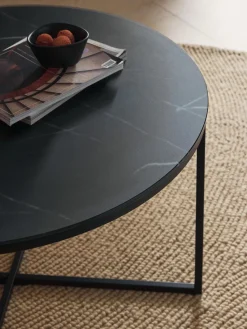 Clearance Mesa de centro redonda con tablero de vidrio en look mármol Antigua Mesas De Centro|Mesas De Centro