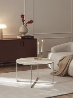 Mesas De Centro|Mesas De Centro>Westwing Collection Mesa de centro redonda con tablero de vidrio en look travertino Antigua Aspecto travertino beige, beige claro mate