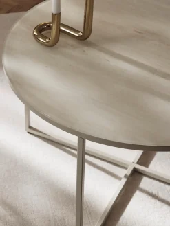 Mesas De Centro|Mesas De Centro></noscript>Westwing Collection Mesa de centro redonda con tablero de vidrio en look travertino Antigua Aspecto travertino beige, beige claro mate