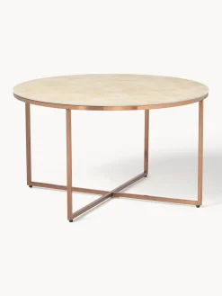 Mesas De Centro|Mesas De Centro>Westwing Collection Mesa de centro redonda con tablero de vidrio en look mármol Antigua Aspecto mármol beige, latón mate