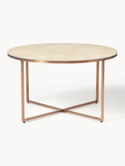 Mesas De Centro|Mesas De Centro></noscript>Westwing Collection Mesa de centro redonda con tablero de vidrio en look mármol Antigua Aspecto mármol beige, latón mate