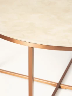 Mesas De Centro|Mesas De Centro></noscript>Westwing Collection Mesa de centro redonda con tablero de vidrio en look mármol Antigua Aspecto mármol beige, latón mate