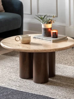 Clearance Mesa de centro redonda con tablero de travertino Trevi, Ø 75 cm Mesas De Centro|Mesas De Centro