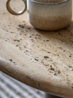 Clearance Mesa de centro redonda con tablero de travertino Trevi, Ø 75 cm Mesas De Centro|Mesas De Centro