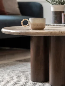 Clearance Mesa de centro redonda con tablero de travertino Trevi, Ø 75 cm Mesas De Centro|Mesas De Centro