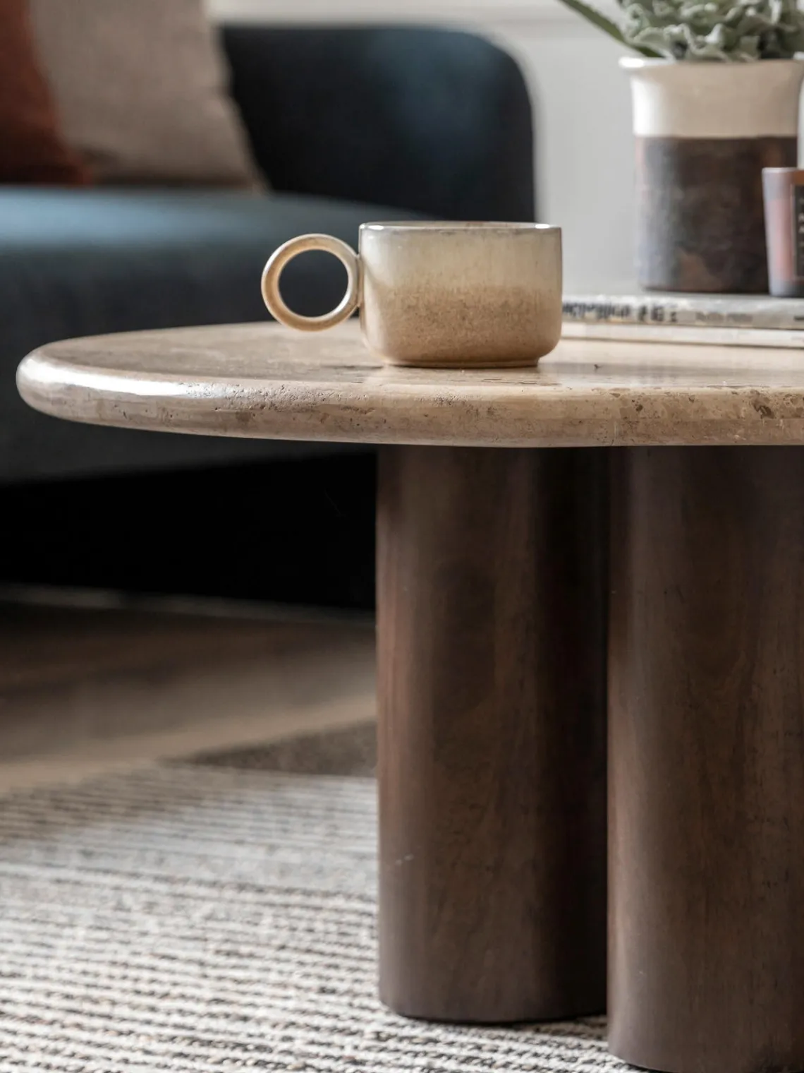 Clearance Mesa de centro redonda con tablero de travertino Trevi, Ø 75 cm Mesas De Centro|Mesas De Centro