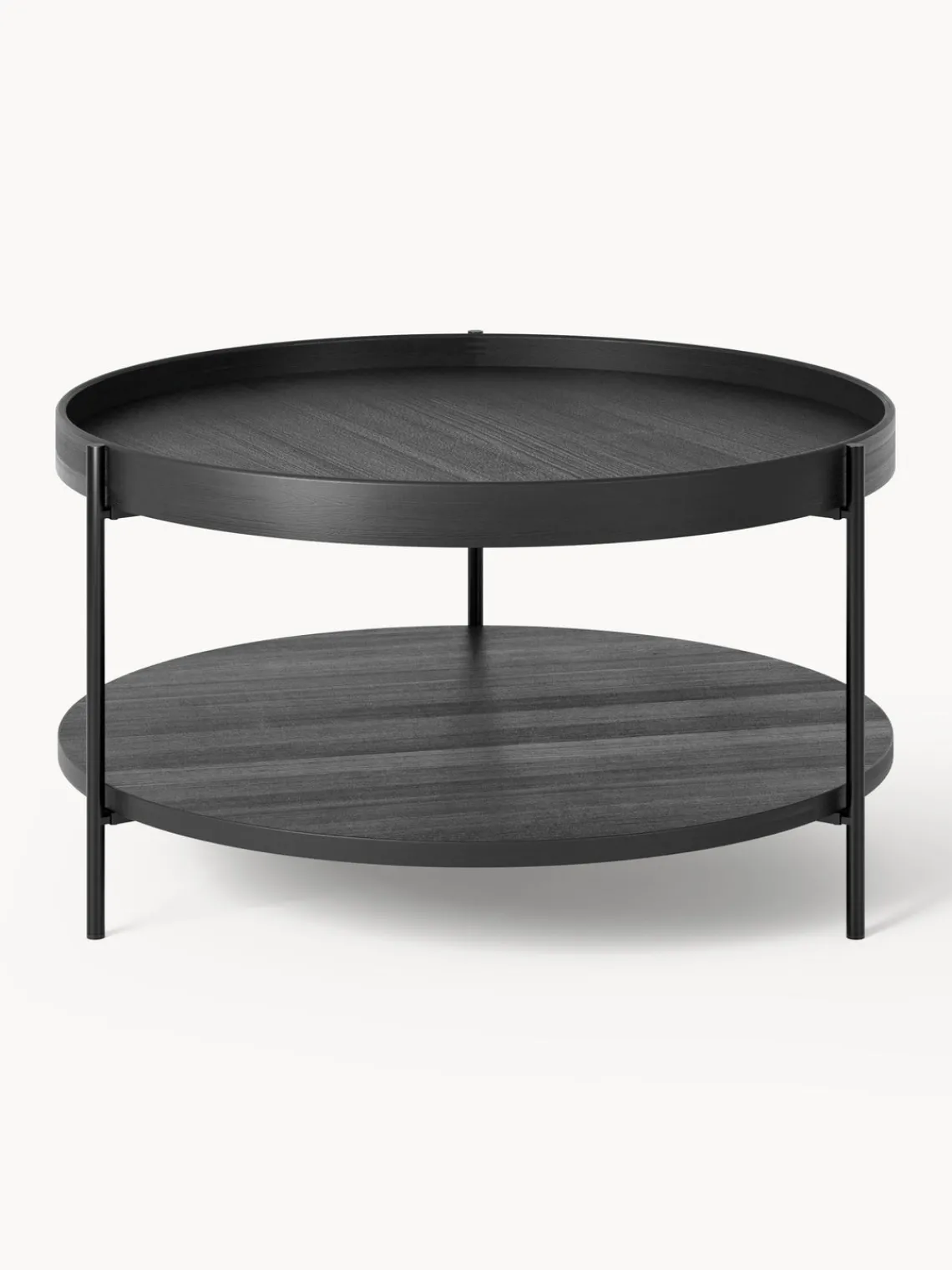 Mesas De Centro|Mesas De Centro>Westwing Collection Mesa de centro redonda de madera Renee Aspecto mármol blanco, madera de roble lacada en negro