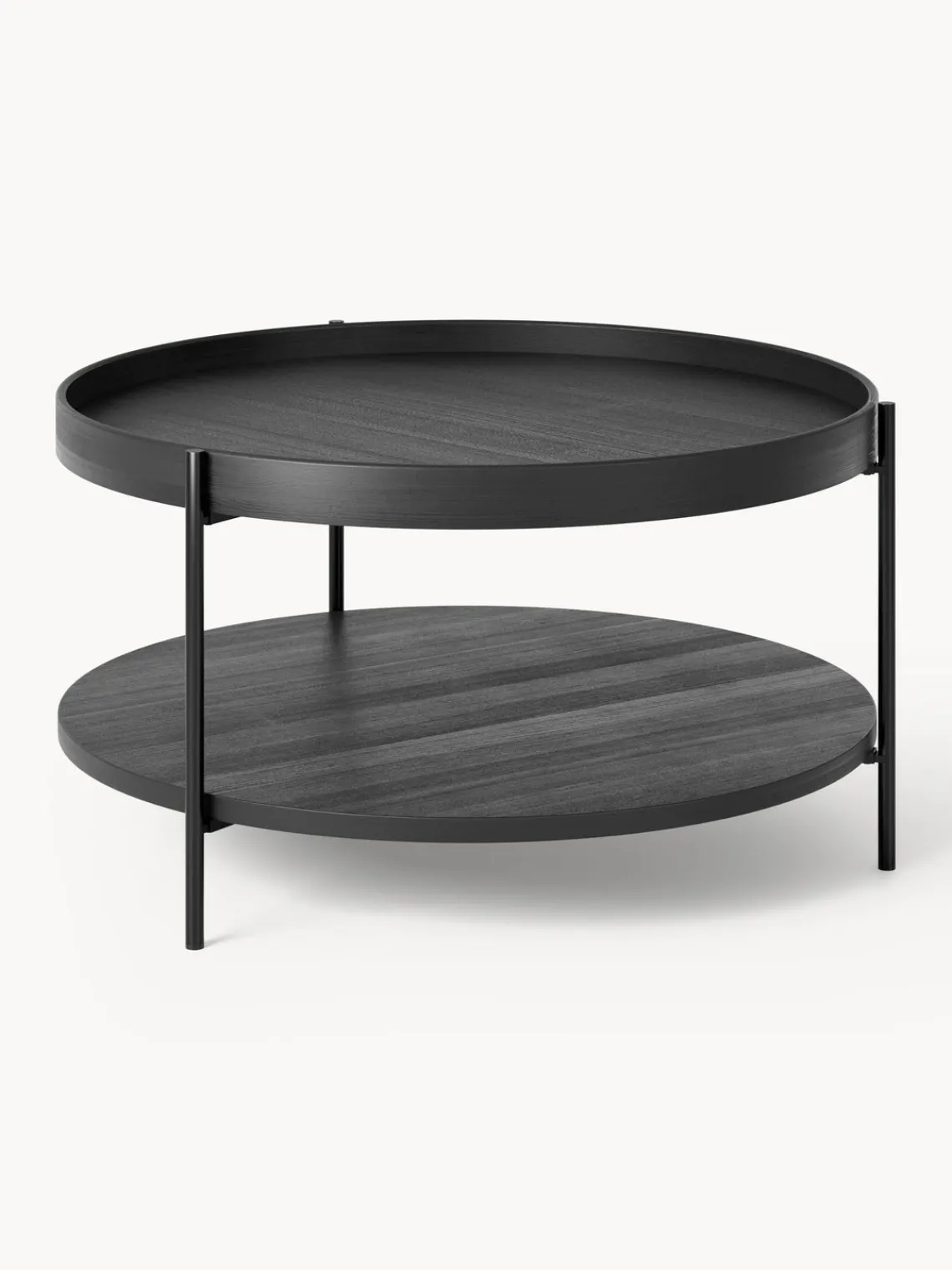 Mesas De Centro|Mesas De Centro>Westwing Collection Mesa de centro redonda de madera Renee Aspecto mármol blanco, madera de roble lacada en negro