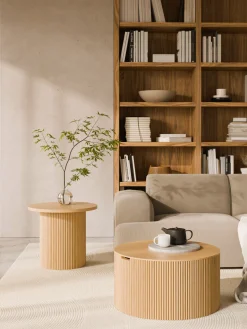 Discount Mesa de centro redonda de madera Nele, con espacio de almacenamiento Mesas De Centro|Mesas De Centro