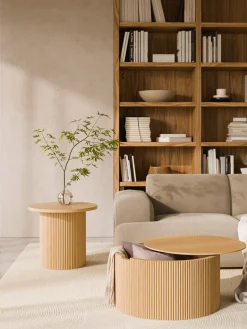 Discount Mesa de centro redonda de madera Nele, con espacio de almacenamiento Mesas De Centro|Mesas De Centro