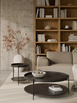 Mesas De Centro|Mesas De Centro>Westwing Collection Mesa de centro redonda de madera Renee Aspecto mármol blanco, madera de roble, marrón pintado