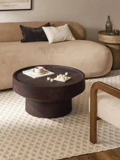 Mesas De Centro|Mesas De Centro>Westwing Collection Mesa de centro redonda de madera de mango Benno Madera de mango lacada en marrón oscuro