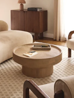 Mesas De Centro|Mesas De Centro>Westwing Collection Mesa de centro redonda de madera de mango Benno Madera de mango lacada en claro