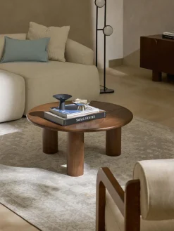 Mesas De Centro|Mesas De Centro>Westwing Collection Mesa de centro redonda de madera de roble Didi Madera de roble lacada en marrón oscuro