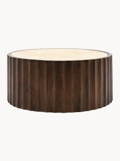 Clearance Mesa de centro redonda de madera de mango con tablero de travertino Cascia Mesas De Centro|Mesas De Centro