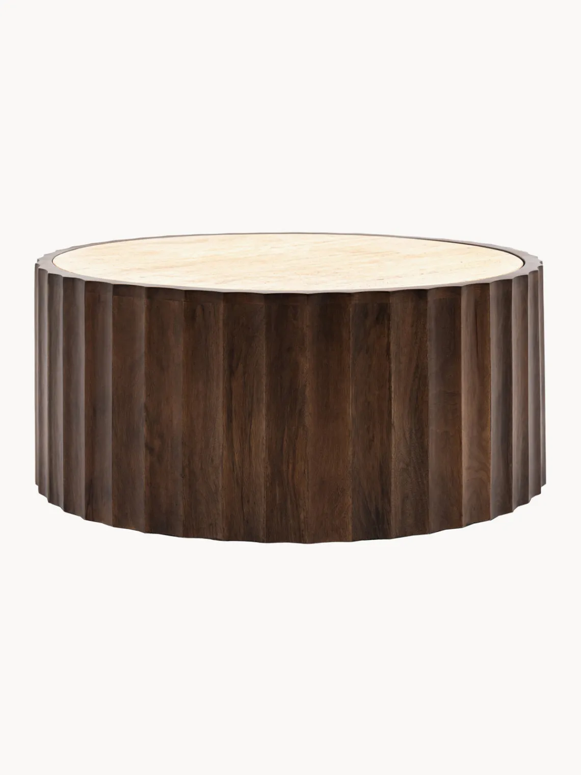 Clearance Mesa de centro redonda de madera de mango con tablero de travertino Cascia Mesas De Centro|Mesas De Centro