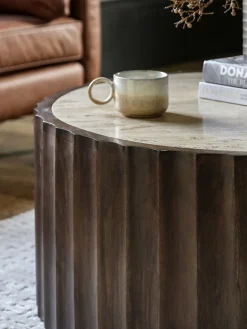 Clearance Mesa de centro redonda de madera de mango con tablero de travertino Cascia Mesas De Centro|Mesas De Centro