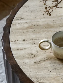 Clearance Mesa de centro redonda de madera de mango con tablero de travertino Cascia Mesas De Centro|Mesas De Centro