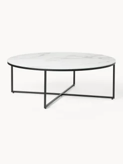 Mesas De Centro|Mesas De Centro>Westwing Collection Mesa de centro redonda grande con tablero de vidrio en look mármol Antigua Aspecto mármol blanco, negro