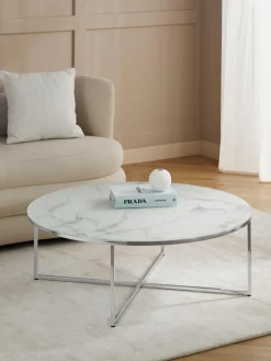 Hot Mesa de centro redonda grande con tablero de vidrio en look mármol Antigua Mesas De Centro|Mesas De Centro