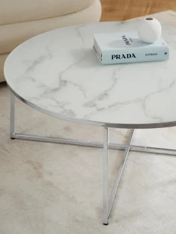 Hot Mesa de centro redonda grande con tablero de vidrio en look mármol Antigua Mesas De Centro|Mesas De Centro