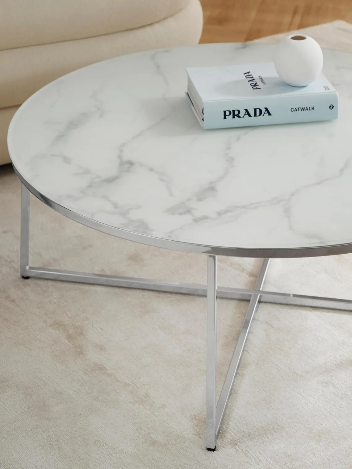 Hot Mesa de centro redonda grande con tablero de vidrio en look mármol Antigua Mesas De Centro|Mesas De Centro