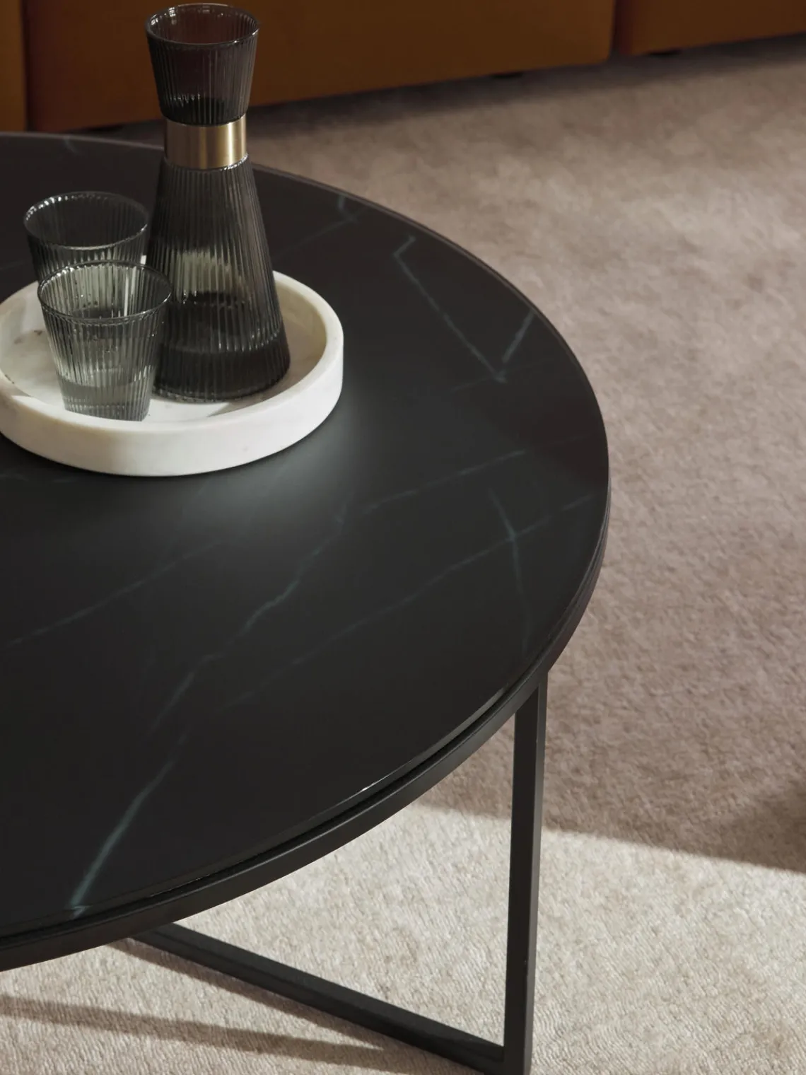 Hot Mesa de centro redonda grande con tablero de vidrio en look mármol Antigua Mesas De Centro|Mesas De Centro