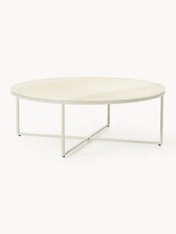 Mesas De Centro|Mesas De Centro>Westwing Collection Mesa de centro redonda grande con tablero de vidrio en aspecto mármol Antigua Aspecto mármol Off White, beige mate