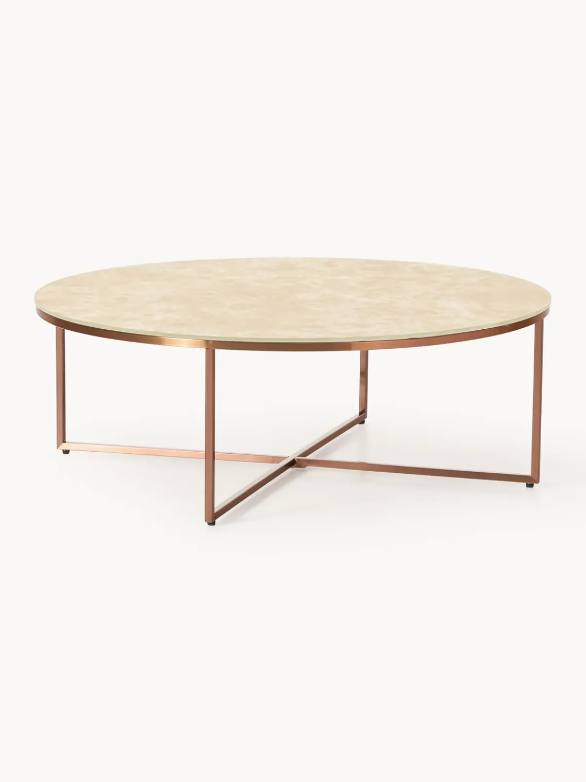 Mesa de centro redonda grande Antigua, tablero de vidrio en aspecto mármol Mesas De Centro|Mesas De Centro