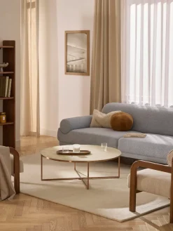 Mesa de centro redonda grande Antigua, tablero de vidrio en aspecto mármol Mesas De Centro|Mesas De Centro