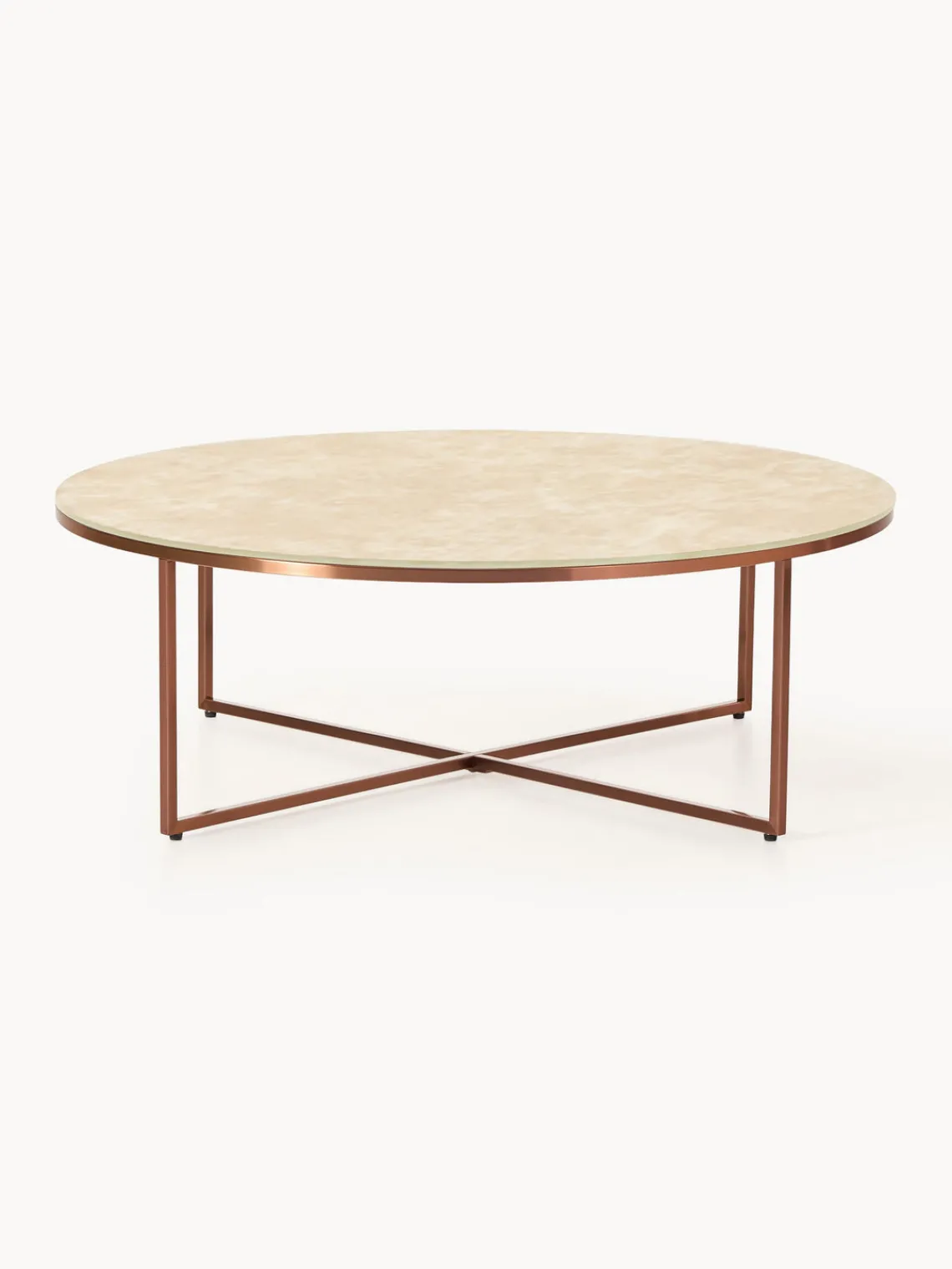 Mesa de centro redonda grande Antigua, tablero de vidrio en aspecto mármol Mesas De Centro|Mesas De Centro