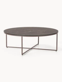 Mesas De Centro|Mesas De Centro>Westwing Collection Mesa de centro redonda grande Antigua, tablero de vidrio en aspecto mármol Aspecto mármol taupe, taupe mate