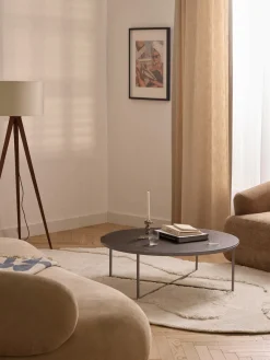 Mesas De Centro|Mesas De Centro>Westwing Collection Mesa de centro redonda grande Antigua, tablero de vidrio en aspecto mármol Aspecto mármol taupe, taupe mate