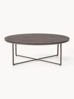 Mesas De Centro|Mesas De Centro></noscript>Westwing Collection Mesa de centro redonda grande Antigua, tablero de vidrio en aspecto mármol Aspecto mármol taupe, taupe mate