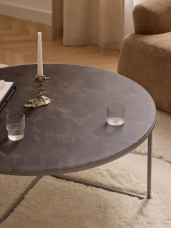 Mesas De Centro|Mesas De Centro></noscript>Westwing Collection Mesa de centro redonda grande Antigua, tablero de vidrio en aspecto mármol Aspecto mármol taupe, taupe mate