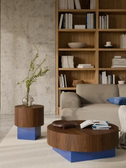 Mesas De Centro|Mesas De Centro>Westwing Collection Mesa de centro redonda Rylan Madera de nogal, azul real