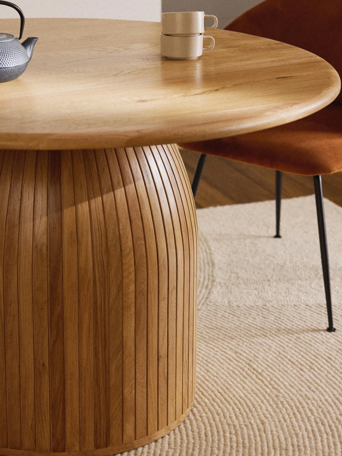 Hot Mesa de comedor redonda con estructura estriada Nelly, tamaños diferentes Mesas De Comedor|Mesas De Comedor