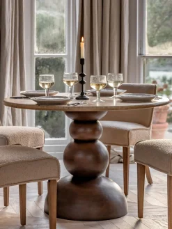 New Mesa de comedor redonda Sculpt con tablero de travertino, Ø 110 cm Mesas De Comedor|Mesas De Comedor