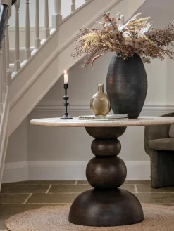 New Mesa de comedor redonda Sculpt con tablero de travertino, Ø 110 cm Mesas De Comedor|Mesas De Comedor