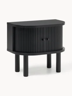 Mesitas De Noche|Mesitas De Noche>Westwing Collection Mesita de noche con frente acanalado Calary Madera de roble lacada en negro