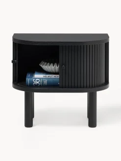 Mesitas De Noche|Mesitas De Noche></noscript>Westwing Collection Mesita de noche con frente acanalado Calary Madera de roble lacada en negro