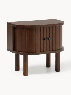 Mesitas De Noche|Mesitas De Noche>Westwing Collection Mesita de noche con frente acanalado Calary Madera de roble lacada en marrón oscuro