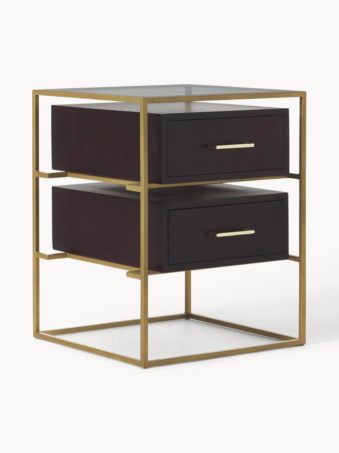 Mesitas De Noche|Mesitas De Noche>Westwing Collection Mesita de noche de madera de mango Lyle Madera de mango oscura, dorado