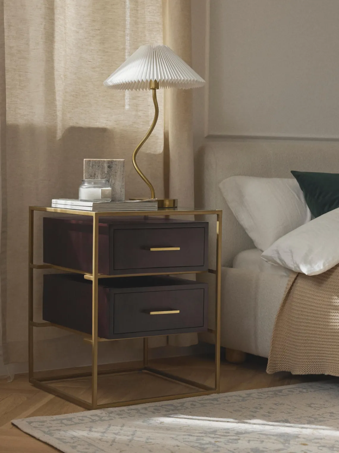 Mesitas De Noche|Mesitas De Noche>Westwing Collection Mesita de noche de madera de mango Lyle Madera de mango oscura, dorado